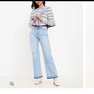 Loft Unpicked Hem High Rise Wide Leg Jeans in Light Indigo Wash size 26